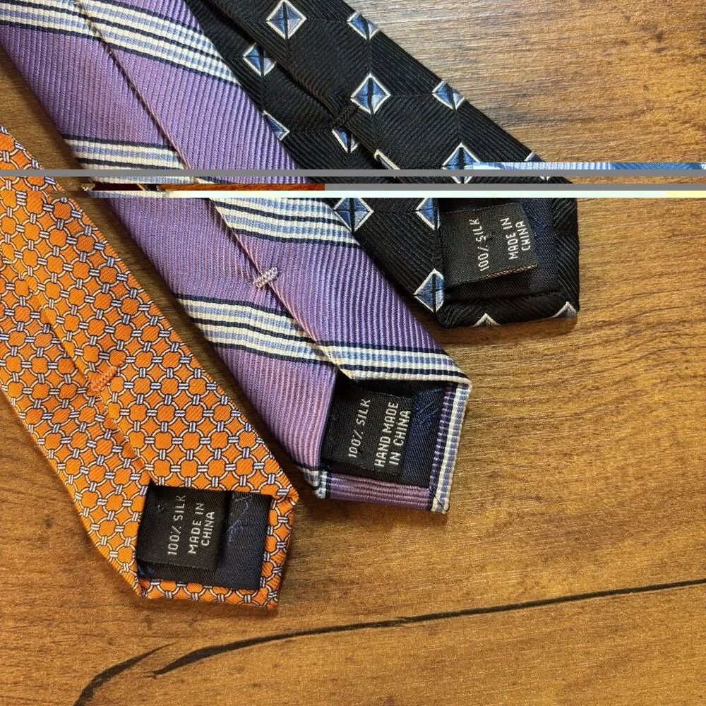 Jos A Bank Executive Collection Silk Necktie Lot 3 Black Geometric Purple Orange